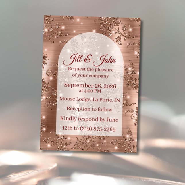 Bröllopsinbjudan Rose Guld Böjd Glitter Inbjudningar (Skapare uppladdad)