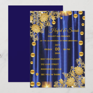 Bröllopsinbjudan Royal Blue och Guld, Bröllop I Inbjudningar