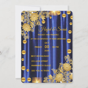 Bröllopsinbjudan Royal Blue och Guld, Bröllop in Inbjudningar