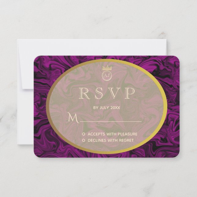 Bröllopsinbjudan RSVP Lyx Lila och Guld OSA Kort (Framsida)