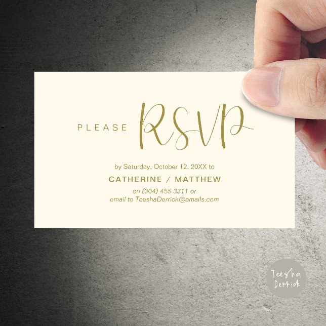 Bröllopsinbjudan RSVP påminnelse, Modern Minimal Tilläggskort (Wedding Invites RSVP Reminder enclosed card, Modern Minimal Yellow Gold)