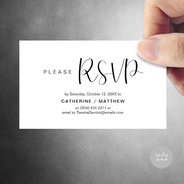 Bröllopsinbjudan RSVP-påminnelse, Modern Minimalis Tilläggskort (Wedding Invites RSVP Reminder enclosed card, Modern Minimal Black and White)