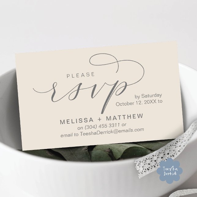 Bröllopsinbjudan RSVP Påminnelse Modern Minimalist Tilläggskort (Modern Wedding Celebration Invites RSVP Reminder Enclosed Card in Aesthetic Cream Grey)