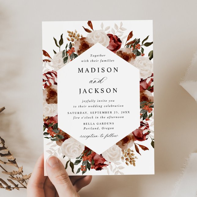 Bröllopsinbjudan Rustic Burgundy och Ivory Ro Inbjudningar (Skapare uppladdad)