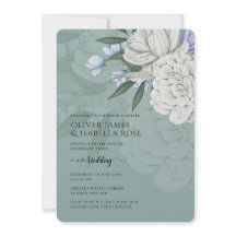Bröllopsinbjudan | Salvia Grön & Vita Peonies
