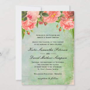 Bröllopsinbjudan Shabby chic Rosa ros Inbjudningar