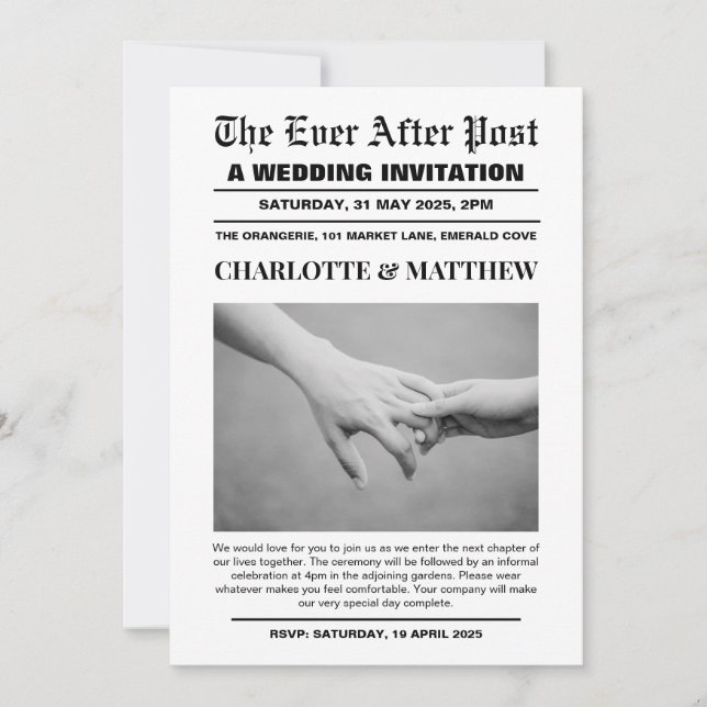 Bröllopsinbjudan, sidnyhet inbjudningar (Framsida)