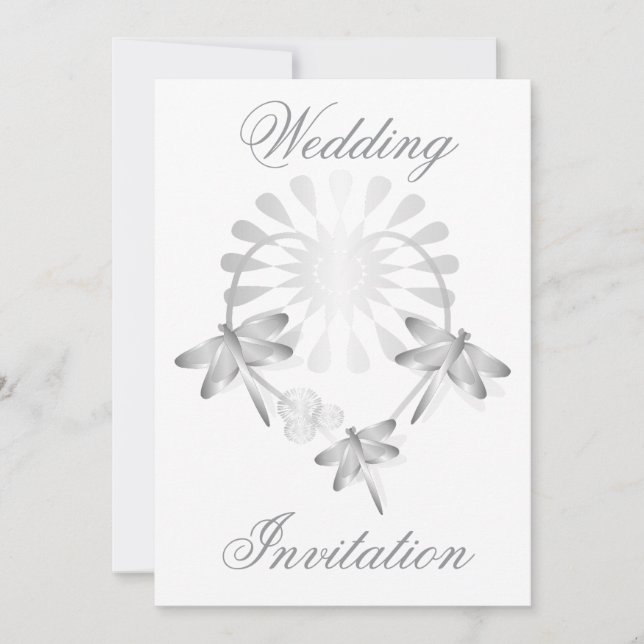 Bröllopsinbjudan Silver Dragonflies Heart Inbjudningar (Framsida)