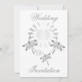 Bröllopsinbjudan Silver Dragonflies Heart Inbjudningar