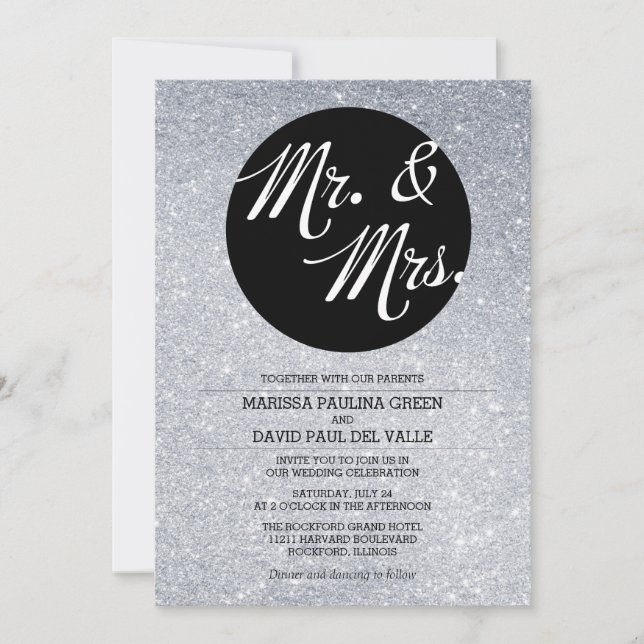 Bröllopsinbjudan silver Glitter Inbjudningar (Framsida)