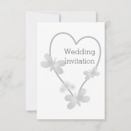 Bröllopsinbjudan Silver Heart Butterflies Inbjudningar
