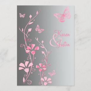 Bröllopsinbjudan Silver och Rosa Butterflies Inbjudningar