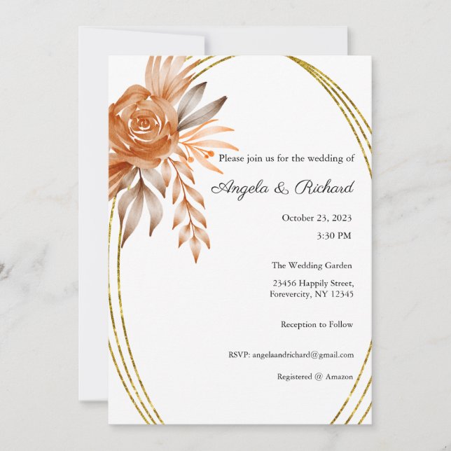 Bröllopsinbjudan, Stationär Bröllop, Bride Inbjudningar (Framsida)