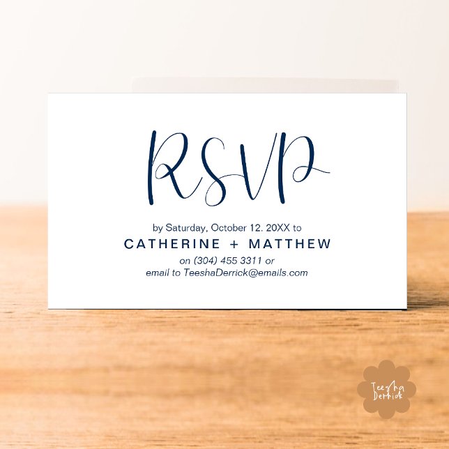 Bröllopsinbjudan Svar Förfrågan Modern Minimalist  Tilläggskort (Wedding Invitation RSVP Modern Minimalist Design Reminder Email Phone Texting in Classy Navy Blue)