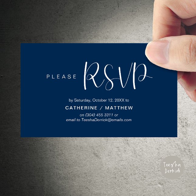Bröllopsinbjudan Svarspåminnelse, Modern Minimalis Tilläggskort (Wedding Invites RSVP Reminder enclosed card, Modern Minimal Navy Blue)