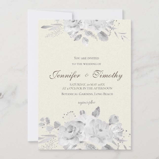 Bröllopsinbjudan svart och vit ros inbjudningar (Framsida)