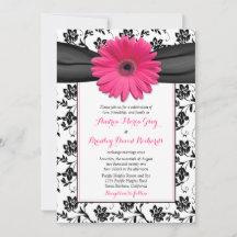 Bröllopsinbjudan Svartvit Rosa Daisy