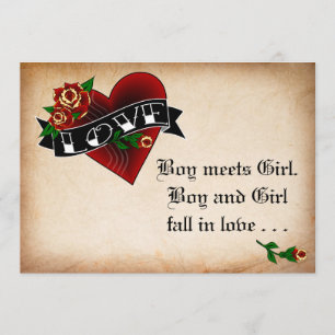 Bröllopsinbjudan Tattoo Heart och Ro Inbjudningar