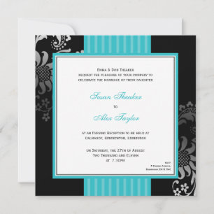 Bröllopsinbjudan Teal & Black Ornate Mönster Inbjudningar