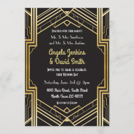 Bröllopsinbjudan till 1920:s Svart & Guld Art Deco Inbjudningar