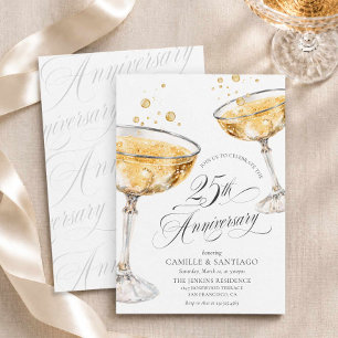 Bröllopsinbjudan till 25-årsjubileum med champagne inbjudningar