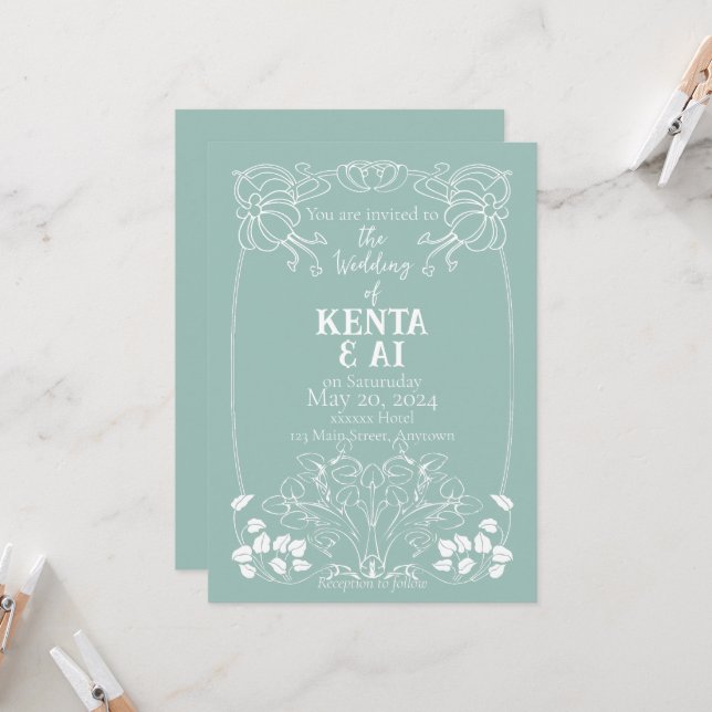 Bröllopsinbjudan till art nouveau inbjudningar (Fram/Back In Situ)