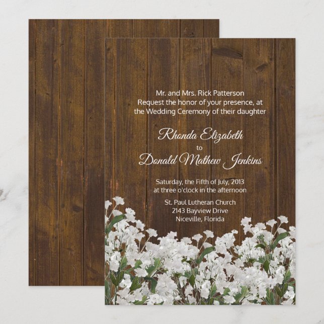 Bröllopsinbjudan till babys andedräkt inbjudningar (Fram/baksida)