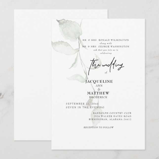 Bröllopsinbjudan till båda föräldrarna i Botaniskt Inbjudningar (Fram/baksida)