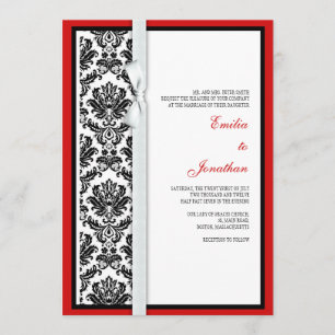 Bröllopsinbjudan till Black and White Damask Bow Inbjudningar