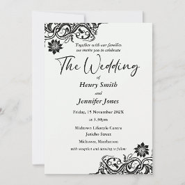 Bröllopsinbjudan till Black and White Snöre Inbjudningar