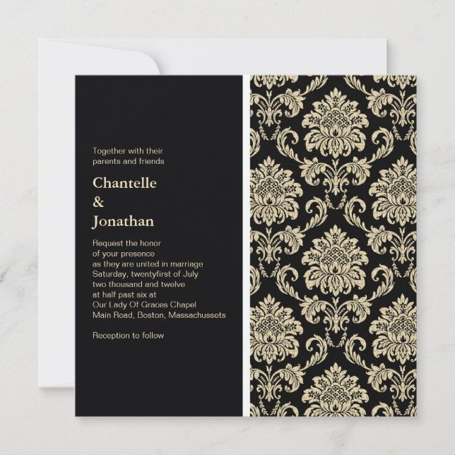 Bröllopsinbjudan till Black Damask Inbjudningar (Framsida)