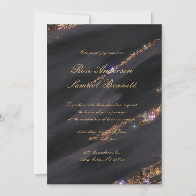 Bröllopsinbjudan till Black Glitter Inbjudningar (Framsida)