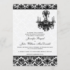 Bröllopsinbjudan till Black White Damask Chandelie Inbjudningar