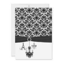 Bröllopsinbjudan till Black White Damask Chandelie