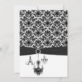 Bröllopsinbjudan till Black White Damask Chandelie Inbjudningar
