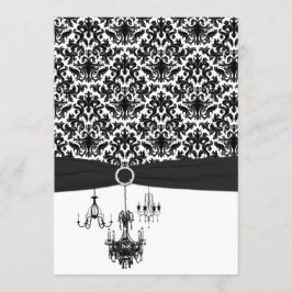 Bröllopsinbjudan till Black White Damask Chandelie Inbjudningar