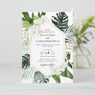 bröllopsinbjudan till blommigt av tropiska grönska inbjudningar