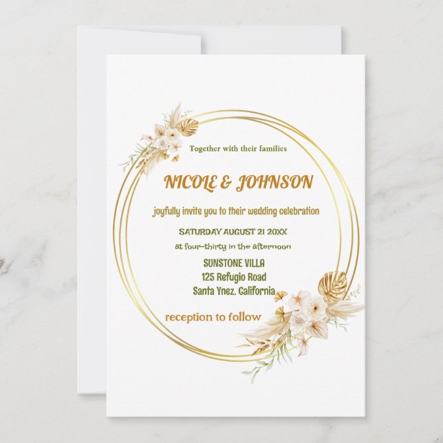 Bröllopsinbjudan till blommigt guldram inbjudningar (Framsida)