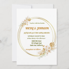 Bröllopsinbjudan till blommigt guldram inbjudningar