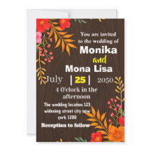 Bröllopsinbjudan till Blommigt med trä