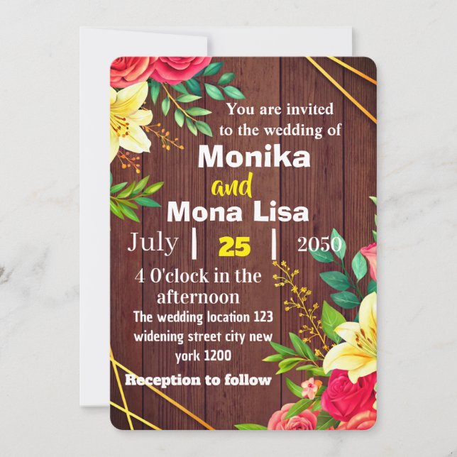 Bröllopsinbjudan till Blommigt med trä Inbjudningar (Framsida)