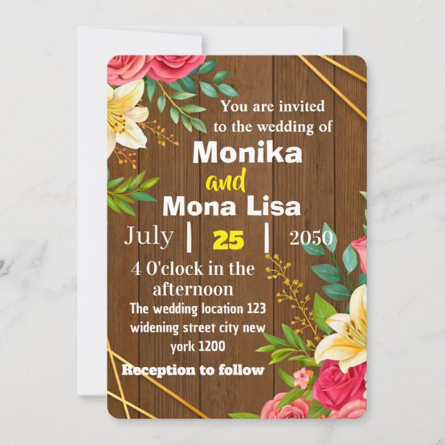 Bröllopsinbjudan till Blommigt med trä Inbjudningar (Framsida)