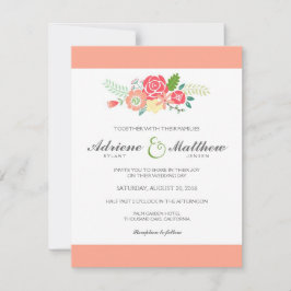 Bröllopsinbjudan till Blommigt och Rand/persikor Inbjudningar
