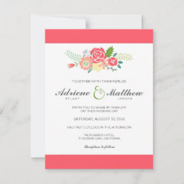 Bröllopsinbjudan till Blommigt & Rand/koral Inbjudningar