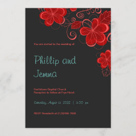 Bröllopsinbjudan till Blommigten Black and Red Ret Inbjudningar