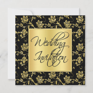 Bröllopsinbjudan till Blommigten Black och Guld Inbjudningar
