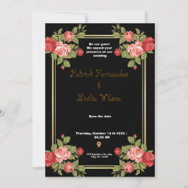 Bröllopsinbjudan till Blommigten Black och Guld Inbjudningar