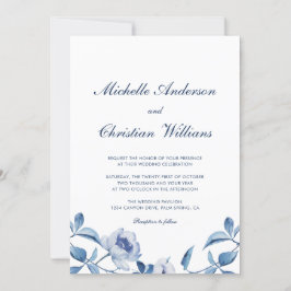Bröllopsinbjudan till Blommigten Blue Watercolor Inbjudningar