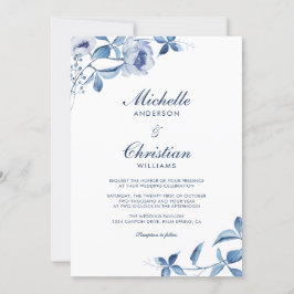 Bröllopsinbjudan till Blommigten Blue Watercolor Inbjudningar