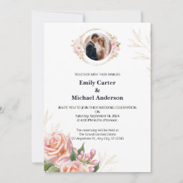 Bröllopsinbjudan till Blommigten elegant med Guld- Inbjudningar